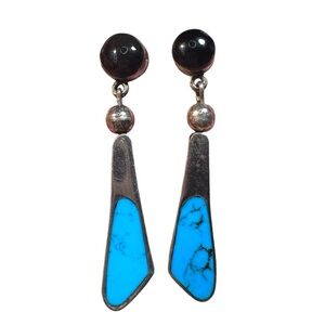 Vintage sterling silver 925 handmade southwesrern turquoise black onyx earrings